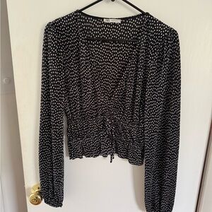 Zara Black and White Puff Sleeve Wrap Blouse